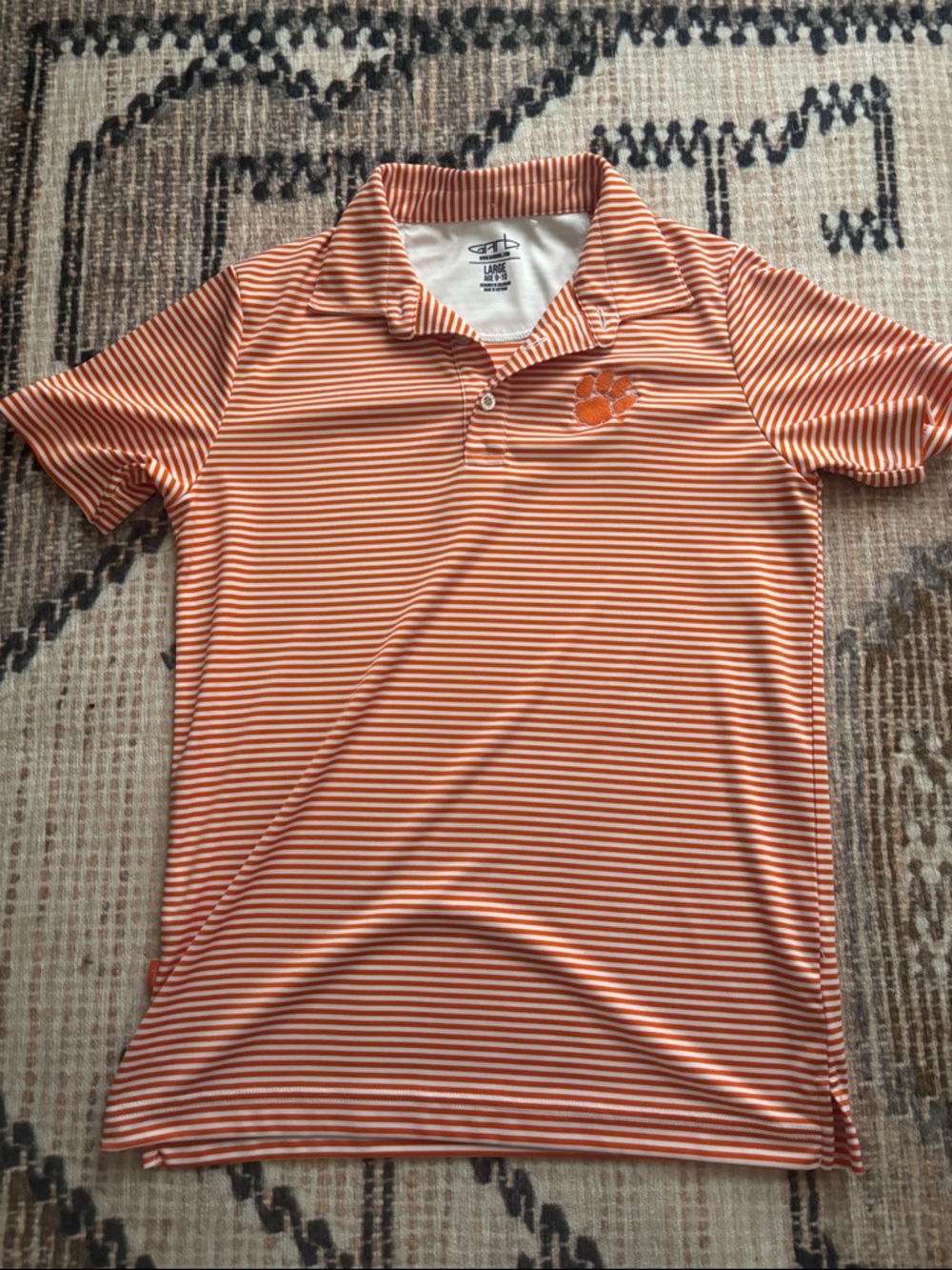 Striped Clemson Orange Polo with Embroidered Paw Logo